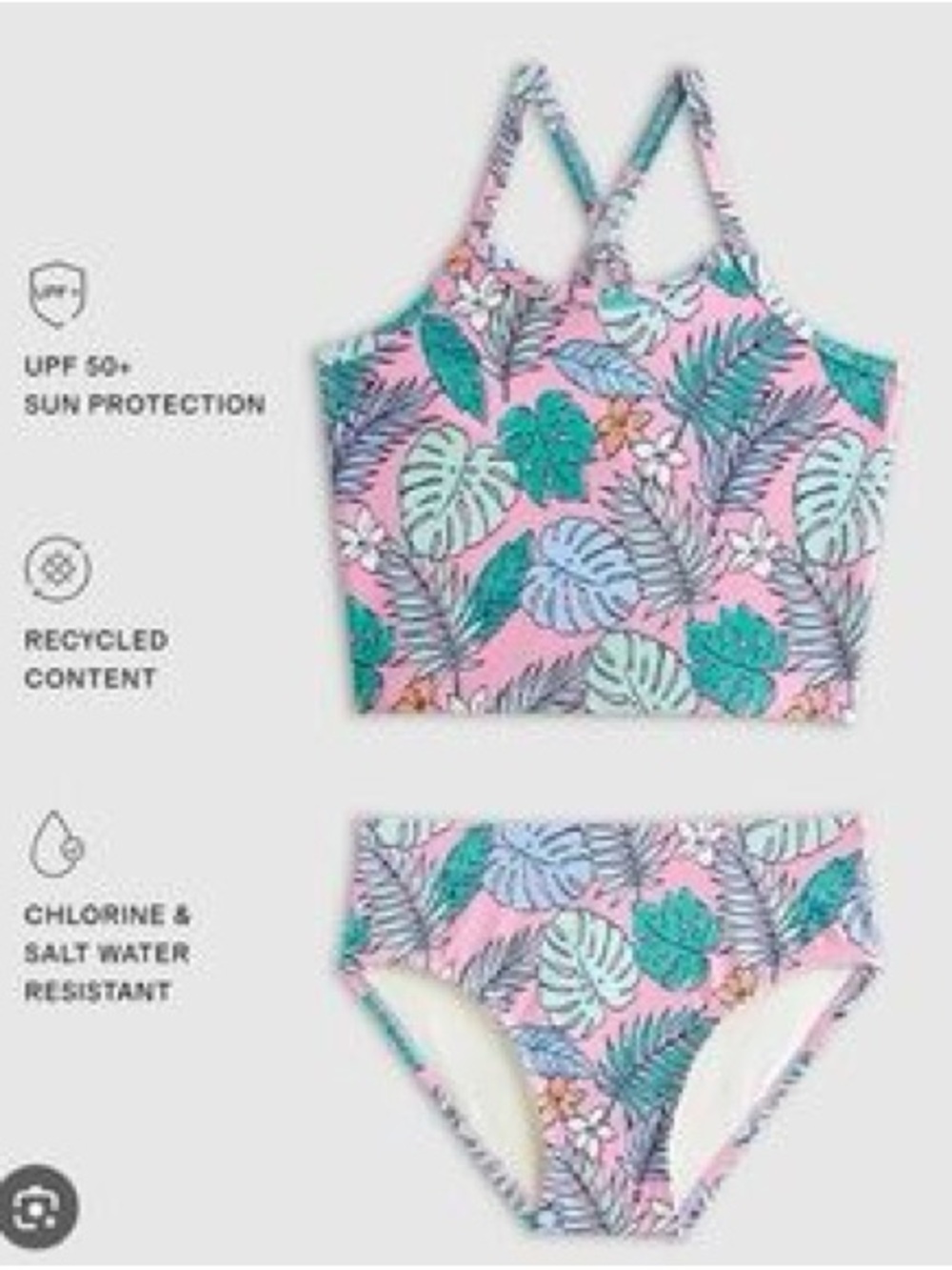 NWT QUINCE Tankini Set Swimsuit Palms Kid Girls Size 10 7186